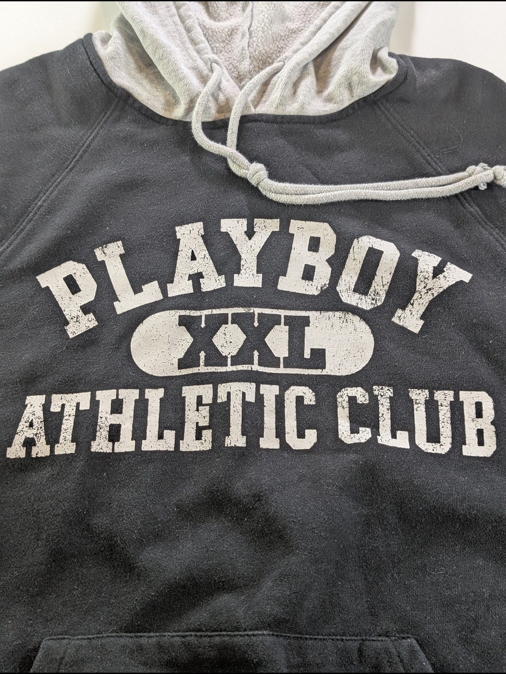 Vintage Style Playboy Athletic Club Double Layer Hoodie Black Gray Size Small - Picture 7 of 14
